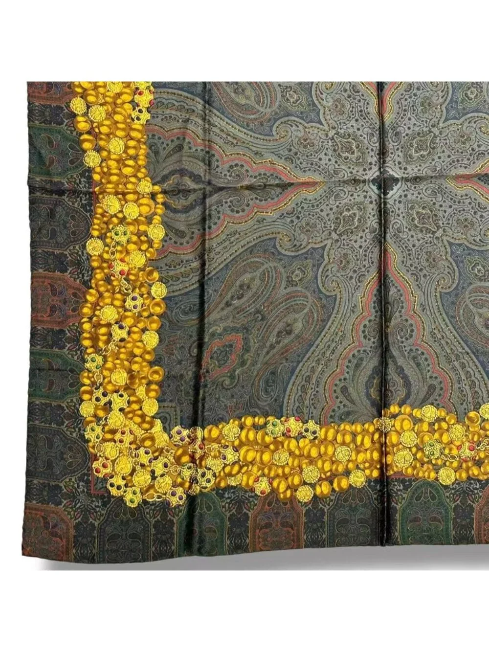 Chanel Scarf Silk Chain Gem Pattern Gold